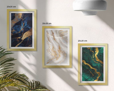 Gallery wall Abstracte patronen in blauwe en groene tinten.