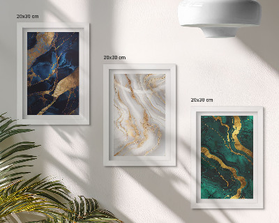 Gallery wall Abstracte patronen in blauwe en groene tinten.