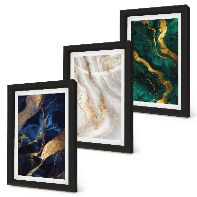 Gallery wall Abstracte patronen in blauwe en groene tinten.