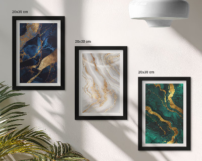 Gallery wall Abstracte patronen in blauwe en groene tinten.