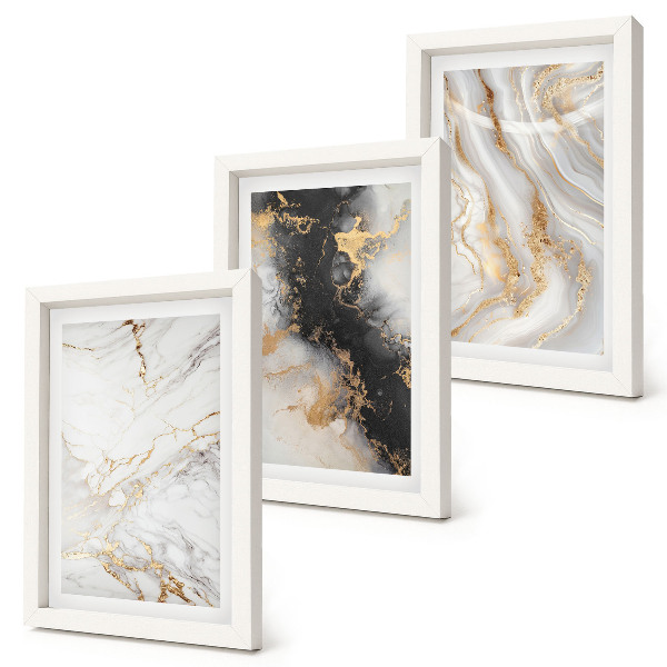 Set van ingelijste schilderijen Abstracte patronen in wit- en zwarttinten.