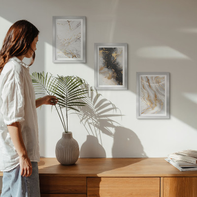 Set van ingelijste schilderijen Abstracte patronen in wit- en zwarttinten.