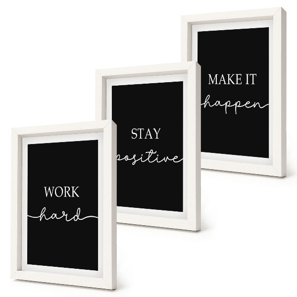 Gallery wall Elegante, motiverende slogans op een zwarte achtergrond.