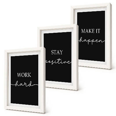 Gallery wall Elegante, motiverende slogans op een zwarte achtergrond.