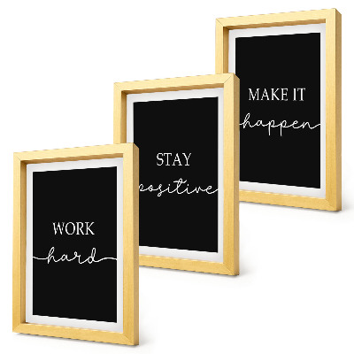 Gallery wall Elegante, motiverende slogans op een zwarte achtergrond.