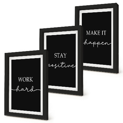 Gallery wall Elegante, motiverende slogans op een zwarte achtergrond.