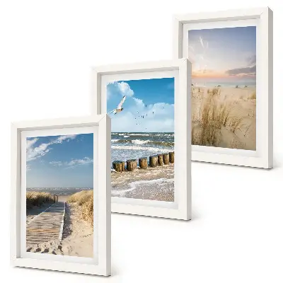 Gallery wall strand met zand, golven, lucht en vogels