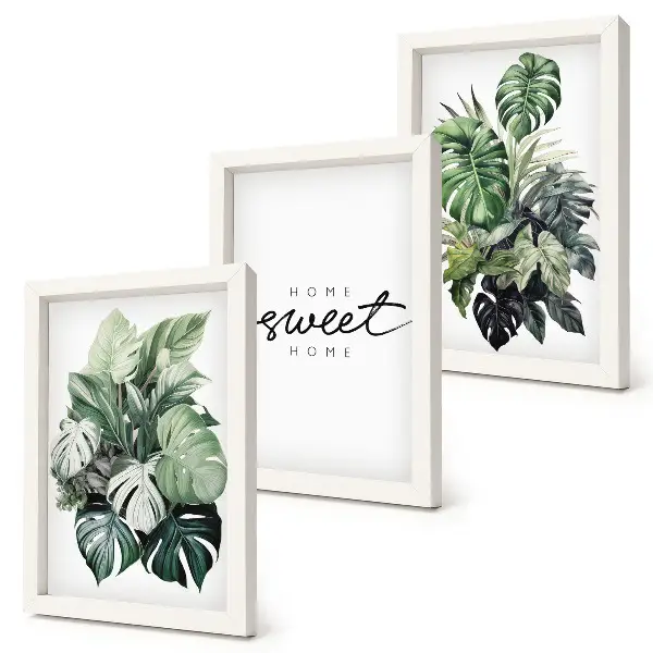 Gallery wall met groene planten en de tekst Sweet Home