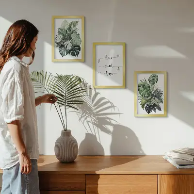 Set van ingelijste schilderijen met aquarel van monstera-bladeren