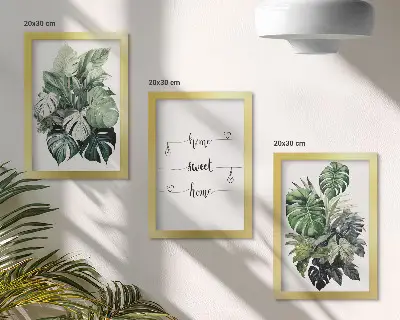 Set van ingelijste schilderijen met aquarel van monstera-bladeren