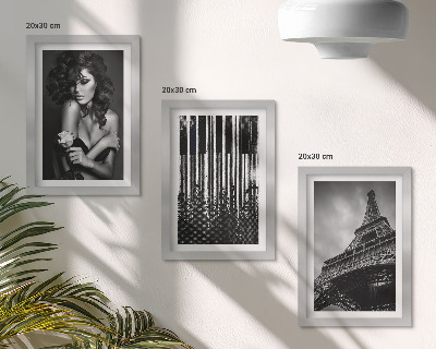 Gallery wall Portret van een vrouw met een roos, de Eiffeltoren en een pianopatroon.
