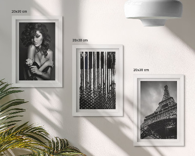 Gallery wall Portret van een vrouw met een roos, de Eiffeltoren en een pianopatroon.