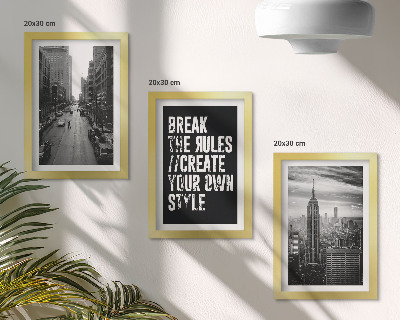Gallery wall Stadsstraten in zwart-wit met een inspirerende tekst.
