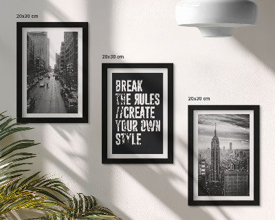 Gallery wall Stadsstraten in zwart-wit met een inspirerende tekst.