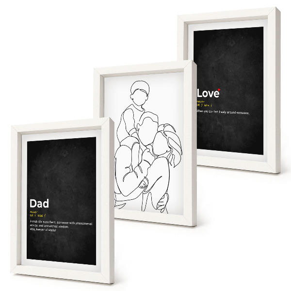 Gallery wall Familielijnkunst met definities van liefde en vaderschap.