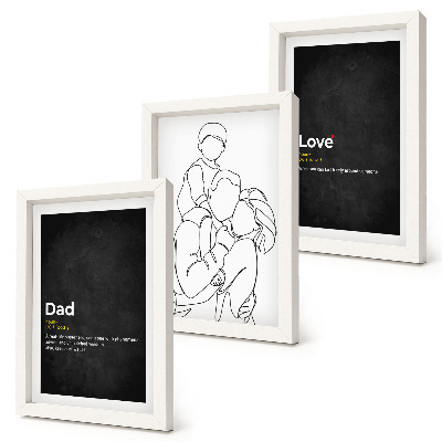 Gallery wall Familielijnkunst met definities van liefde en vaderschap.