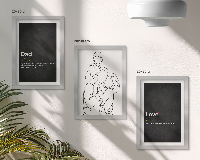 Gallery wall Familielijnkunst met definities van liefde en vaderschap.