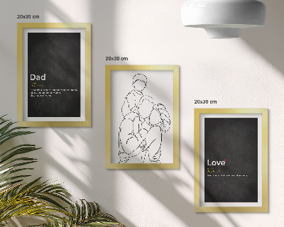 Gallery wall Familielijnkunst met definities van liefde en vaderschap.