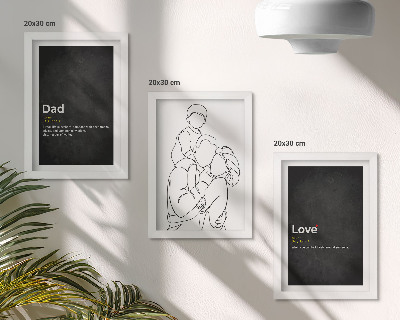 Gallery wall Familielijnkunst met definities van liefde en vaderschap.