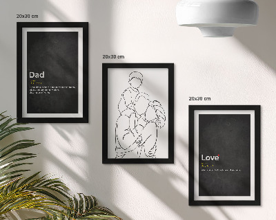 Gallery wall Familielijnkunst met definities van liefde en vaderschap.