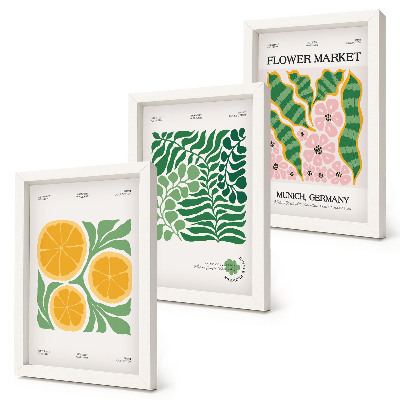 Gallery wall Posters met fruit- en plantmotieven in pastelkleuren