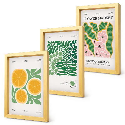 Gallery wall Posters met fruit- en plantmotieven in pastelkleuren