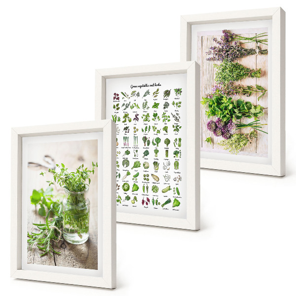 Set van ingelijste schilderijen Gedroogde planten voor de kruidenlijst in de keuken
