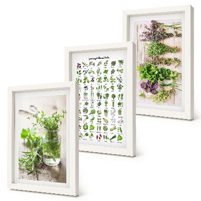 Set van ingelijste schilderijen Gedroogde planten voor de kruidenlijst in de keuken