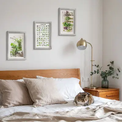 Set van ingelijste schilderijen met gedroogde planten voor in de keuken