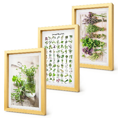 Set van ingelijste schilderijen Gedroogde planten voor de kruidenlijst in de keuken