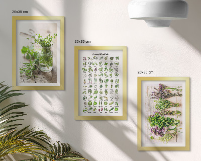 Set van ingelijste schilderijen Gedroogde planten voor de kruidenlijst in de keuken
