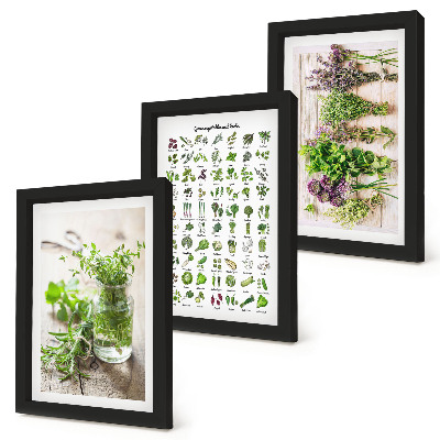 Set van ingelijste schilderijen Gedroogde planten voor de kruidenlijst in de keuken