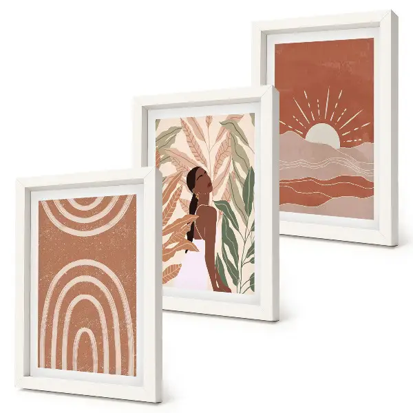Gallery wall met abstracte boho-vormen en -illustraties