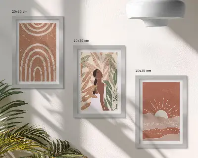 Gallery wall met abstracte boho-vormen en -illustraties