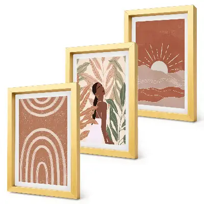 Gallery wall met abstracte boho-vormen en -illustraties