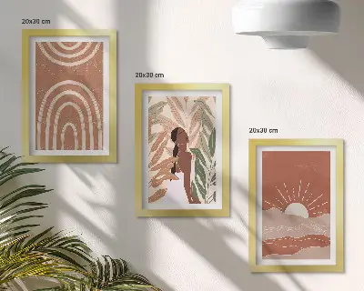 Gallery wall met abstracte boho-vormen en -illustraties