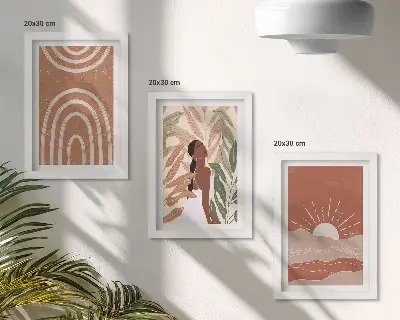Gallery wall met abstracte boho-vormen en -illustraties