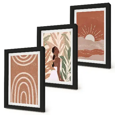 Gallery wall met abstracte boho-vormen en -illustraties