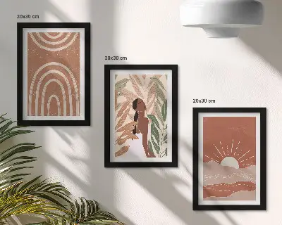 Gallery wall met abstracte boho-vormen en -illustraties