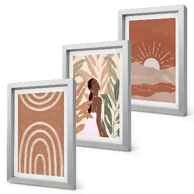 Gallery wall met abstracte boho-vormen en -illustraties