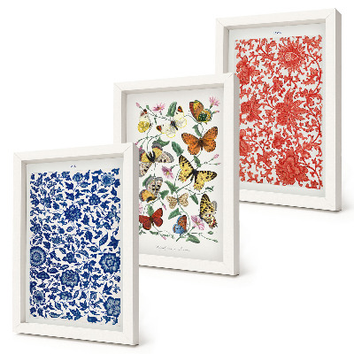 Set van ingelijste schilderijen Vintage posters met bloemen, vlinders en ornamenten