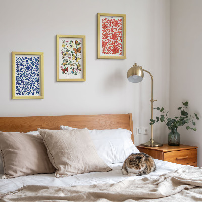 Set van ingelijste schilderijen Vintage posters met bloemen, vlinders en ornamenten