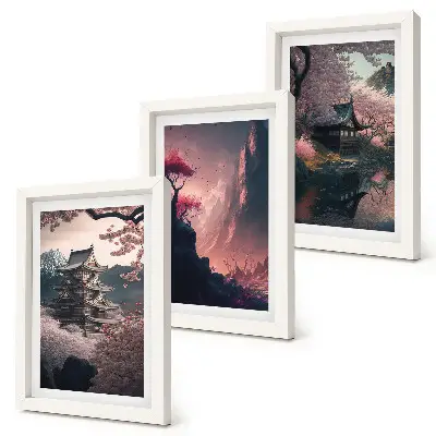 Gallery wall met fantasielandschappen van Japanse berggebieden