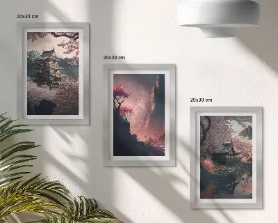 Gallery wall met fantasielandschappen van Japanse berggebieden