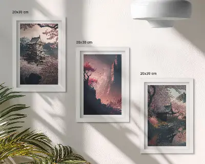Gallery wall met fantasielandschappen van Japanse berggebieden