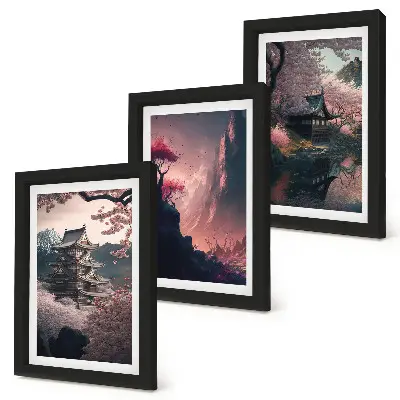 Gallery wall met fantasielandschappen van Japanse berggebieden