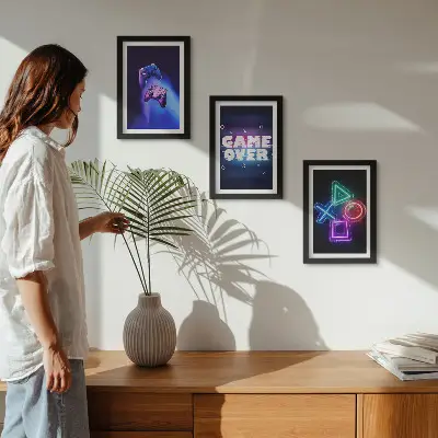 Gallery wall met game over-pictogrammen