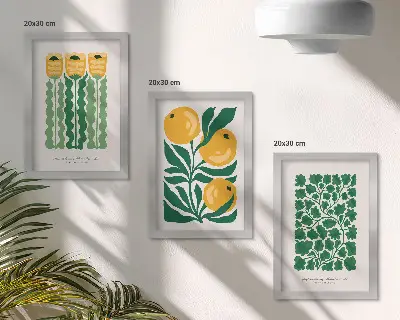 Gallery wall met plantenpatronen van bloemen en bladeren op posters