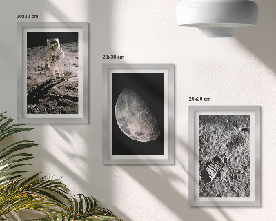 Set van ingelijste schilderijen Foto van de voetafdruk van een astronaut op de maan