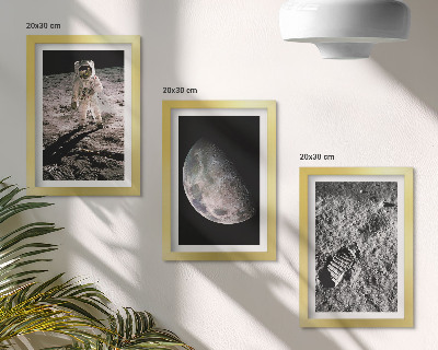 Set van ingelijste schilderijen Foto van de voetafdruk van een astronaut op de maan